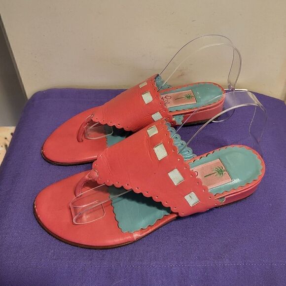 Lilly Pulitzer Pink Leather Wide Thong Slip-On Sandals Sz.6.5 Ret $148 - Picture 2 of 6